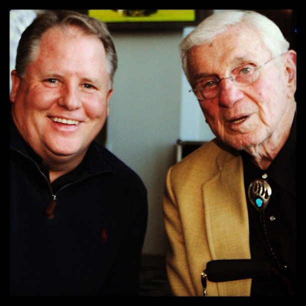 Perfect for #tbt: Head Coach Chip Kelly and legend Chuck Bednarik at last night's alumni reunion.