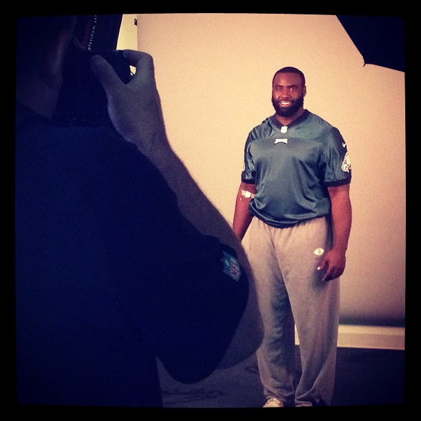 Rookies are in the building. DT Bennie Logan taking his official headshot before Rookie Minicamp kicks off tomorrow.