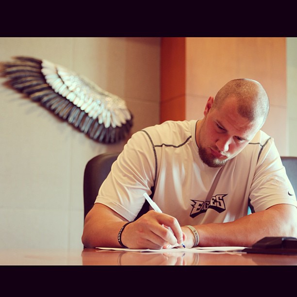 Not a bad way to kick off camp: first-round pick Lane Johnson officially joins the team on the first day of #EaglesCamp13.