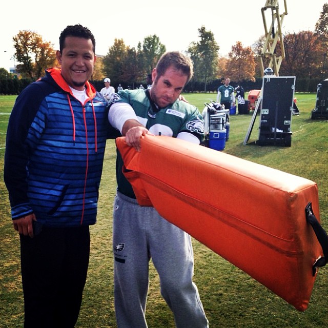 Taking a swing at Miguel Cabrera at practice.