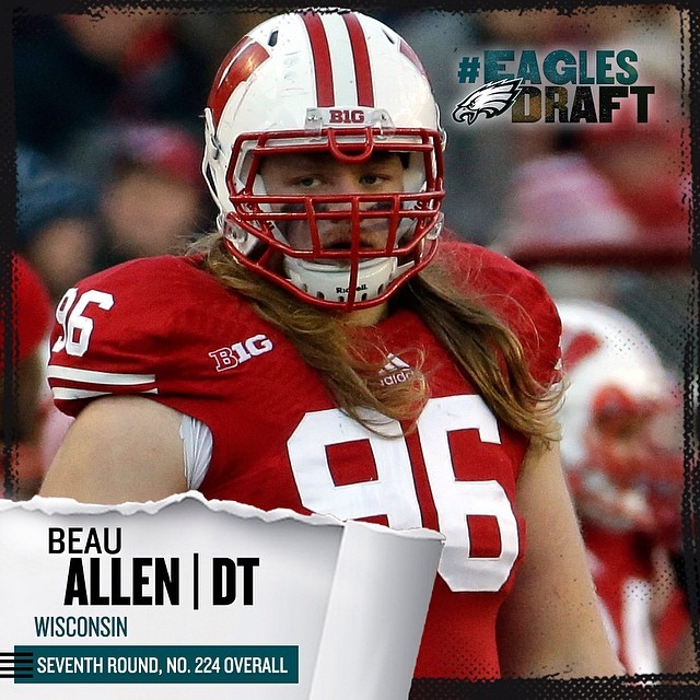 With our final pick of the 2014 #EaglesDraft, your select DT Beau Allen. Welcome Beau (and his BEAU-tiful hair) to Philadelphia!