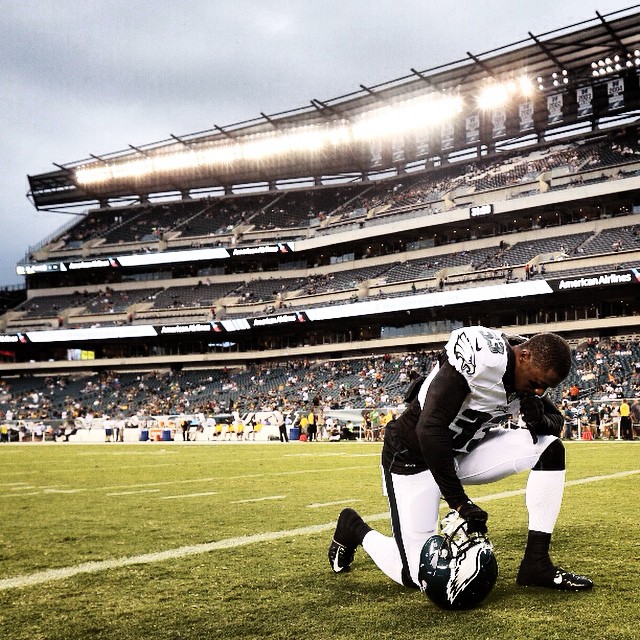 A quiet moment under the bright lights.