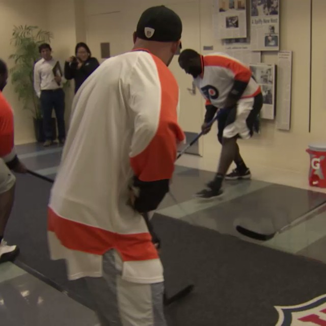 Just a little hallway hockey to get us ready for #NHLFaceOff. Good luck this season, @philadelphiaflyers!