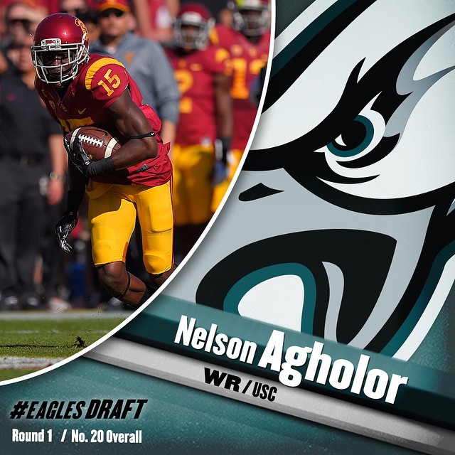 With the 20th pick in the 2015 NFL Draft, the Philadelphia select WR Nelson Agholor.